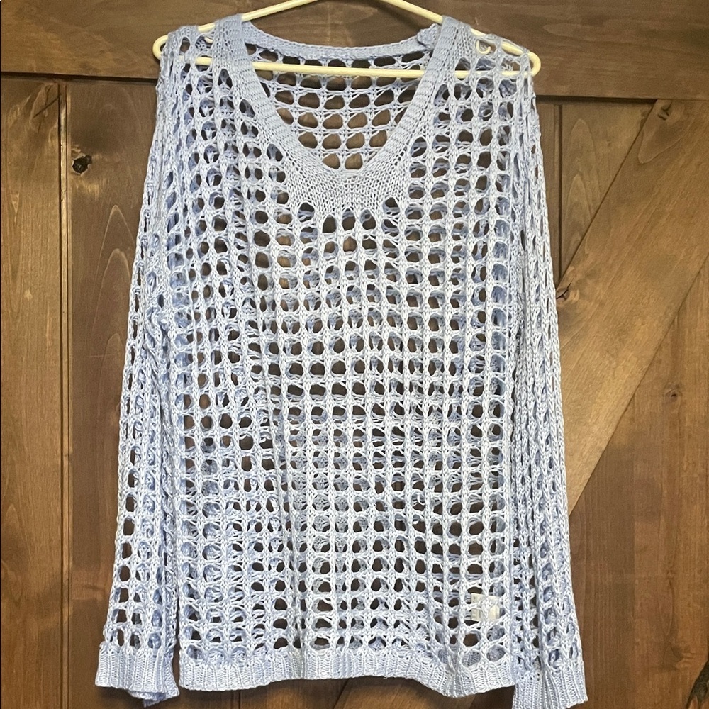 Light Blue Crochet Knit Sweater